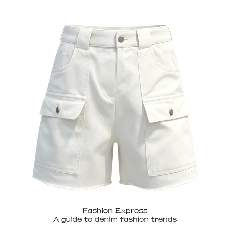 White Shorts for Women, Summer Thin Style, Trendy and Cool American Workwear, High-Waisted, Casual, Slimming, Unique, Niche A-Line Wide-Leg Pants