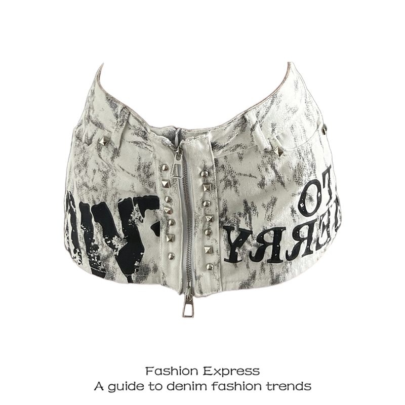 White Shorts for Women, New Summer Style, American Hot Girl Style, Studded, Zipper, Graffiti, Low-Waisted, Sexy, Slimming, Half-Length Skirt, Hot Pants