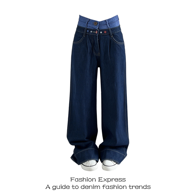 American-Style Double-Waist Plaid Patchwork Jeans for Women, 2026 New Model, Rolled Hem Design, Wide-Leg Straight Floor-Length Pants American-Style Double-Waist Plaid Patchwork Jeans for Women, 2026 New Model, Rolled Hem Design, Wide-Leg Straight Floor-Length Pants