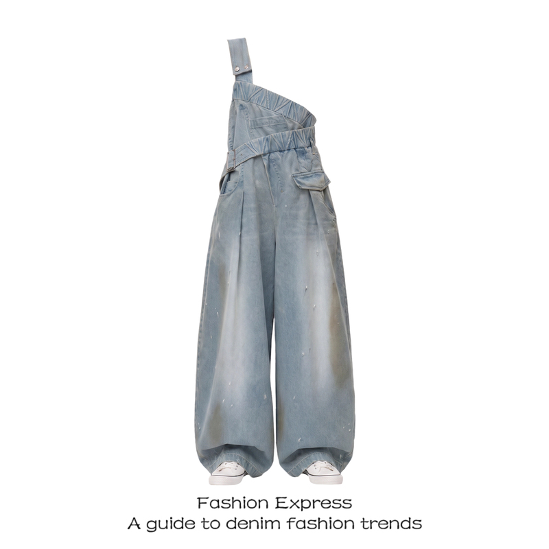 Blue Star Style Overalls 2026 New Women's Autumn Single-Shoulder Elastic Waist Design Denim Overalls Trendy