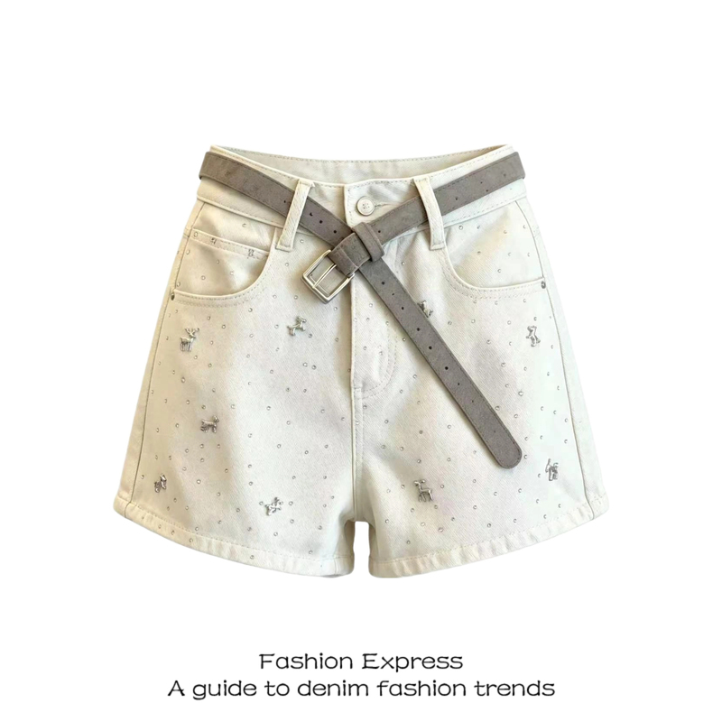 Apricot High-Waisted Heavy-Duty Denim Shorts for Women, Summer Casual Versatile Loose Wide-Leg A-Line Summer Design Pants Trendy Apricot High-Waisted Heavy-Duty Denim Shorts for Women, Summer Casual Versatile Loose Wide-Leg A-Line Summer Design Pants Trendy