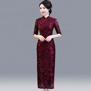 Chinese Dress Qipao for women Young dress wedding dress wedding dress new red noble cheongsam autumn dress long