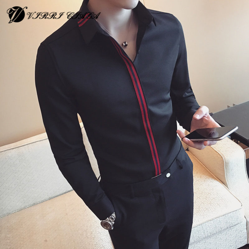 British striped shirt men and Korean men's trendy handsome men's shirt sleeves mens clothes youth