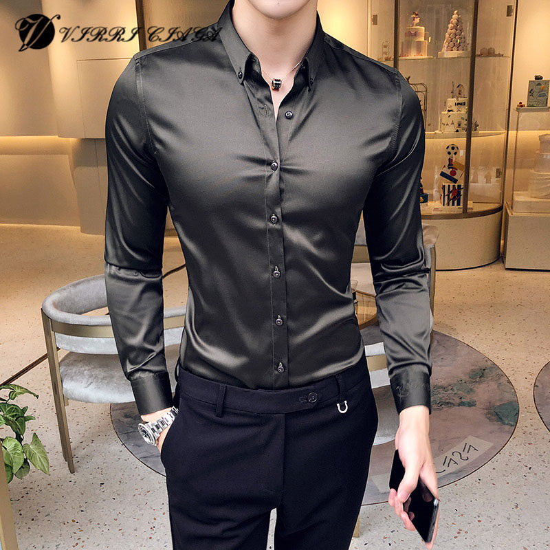 Shirt men's long-sleeved Korean version self-cultivation anti-wrinkle iron-free sleeves embroidery casual inch shirt youth tide brand solid color shirt men