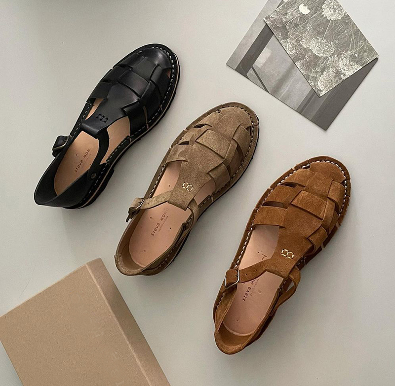 Steve Mono Spanish Niche Woven Retro Genuine Leather Fisherman Sandals Flat Closed-Toe Roman Sandals for Men