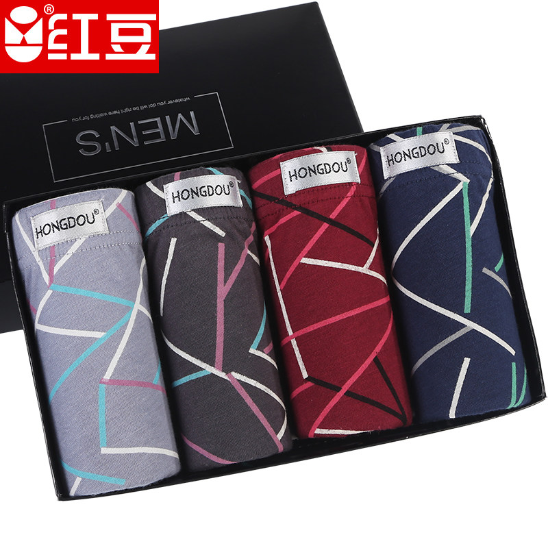 Red Bean Male Style Youth Pure Cotton Full Cotton Combed Cotton Pants Head Breathable Men Striped Flat Corner Underwear