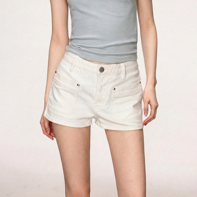 Cherry Melody White High-Waisted Denim Shorts for Women 2026 Summer New Slim Fit Hot Pants