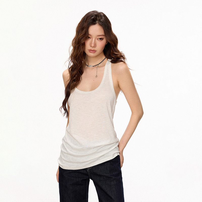 Cherry Melody Tencel Lyocell U-Neck Loose Casual Tank Top Women's Sleeveless Top