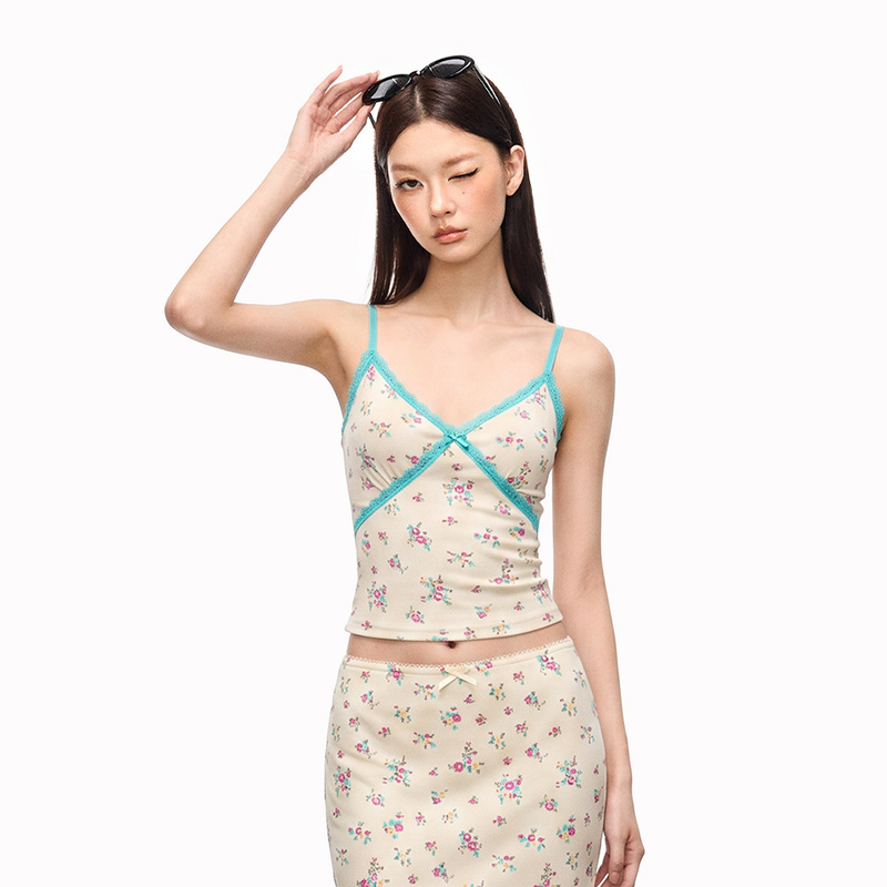 Cherry Melody Floral Contrasting Color Camisole Women's Slim Fit Summer Inner Wear Outer Wear Sweet Girl Suit Cherry Melody Floral Contrasting Color Camisole Women's Slim Fit Summer Inner Wear Outer Wear Sweet Girl Suit