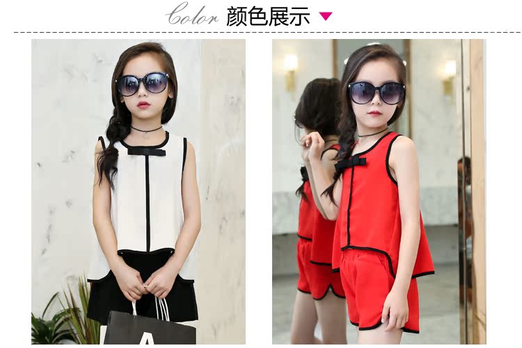 Quần áo bé gái mùa hè 2018 trẻ em lớn mới thời trang Hàn Quốc không tay áo sơ mi quần short hai mảnh đồ sơ sinh cho bé