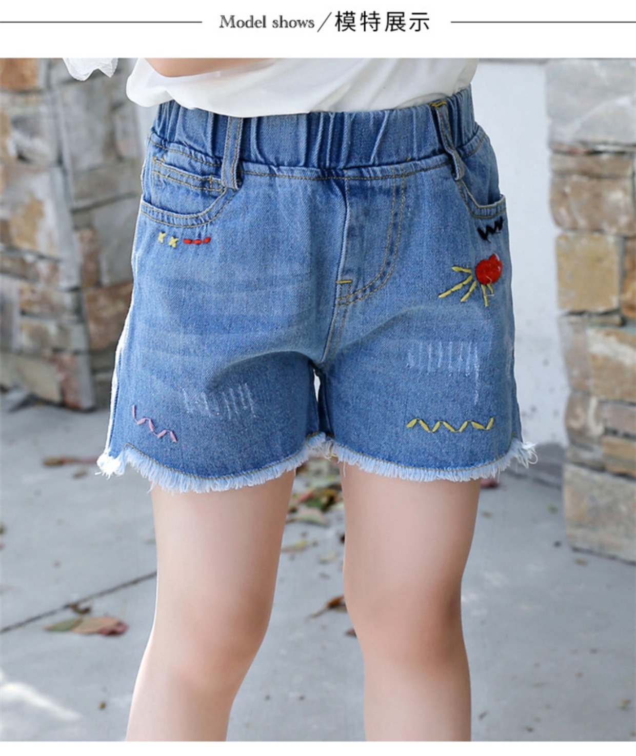Quần short denim nữ 2018 hè mới phiên bản Hàn Quốc của quần lửng ống rộng bé mùa hè thời trang hoang dã mỏng manh quần áo bé gái