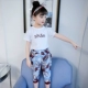 Bộ đồ thể thao bé gái hè 2018 mới của Hàn Quốc thời trang trẻ em lớn áo thun ngắn tay bảy quần hai bộ thủy triều