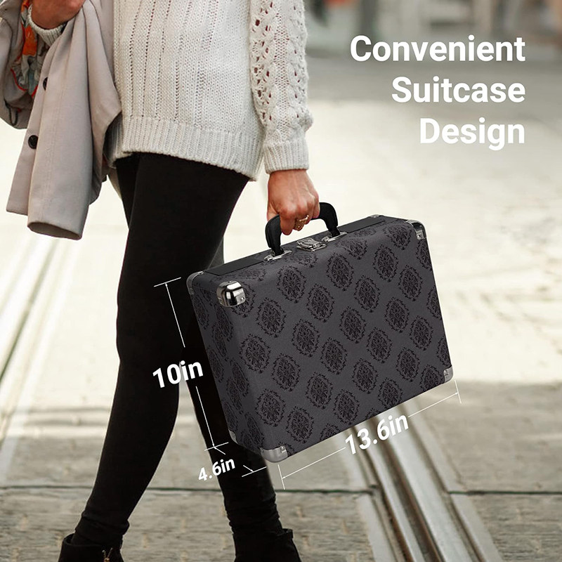 Виниловый проигрыватель 装逼送礼利器！出老美覆古黑胶唱片机3速内置立体声扬声手提箱