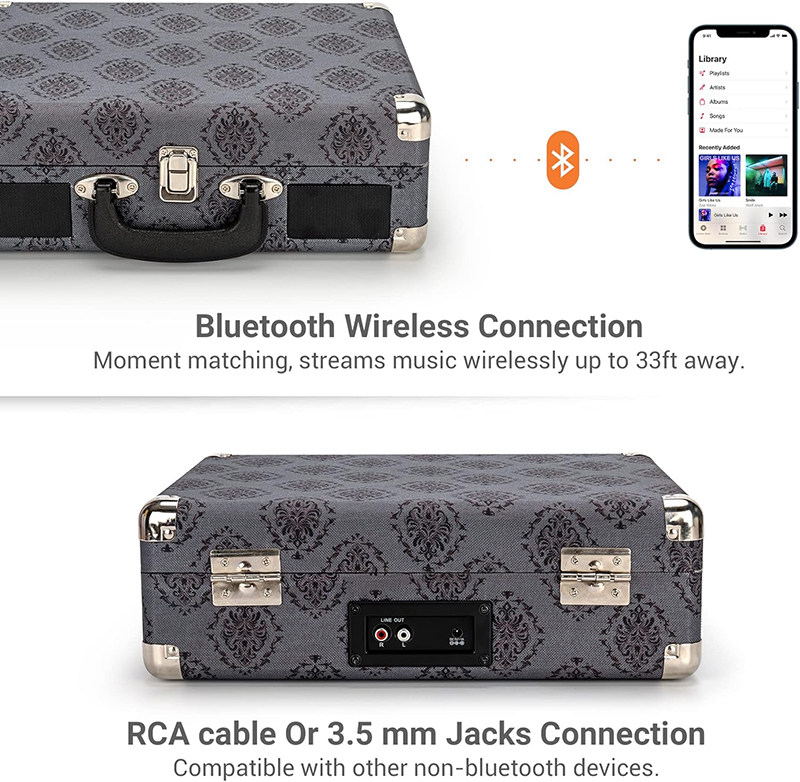 Виниловый проигрыватель 装逼送礼利器！出老美覆古黑胶唱片机3速内置立体声扬声手提箱