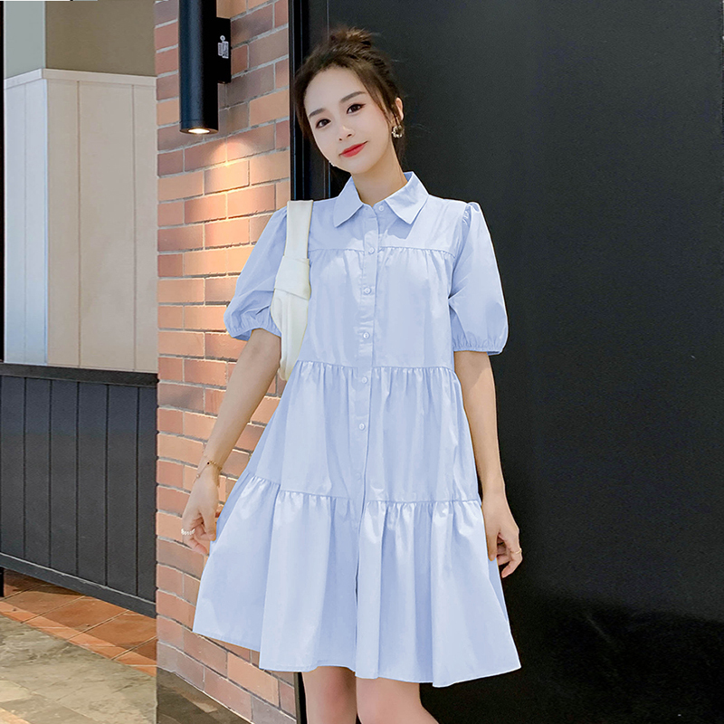 Loose-Fitting Dresses That Pregnant Women Can Wear, Summer Mid-Length Short-Sleeved Shirts, White Fresh Maternity Dresses for Women