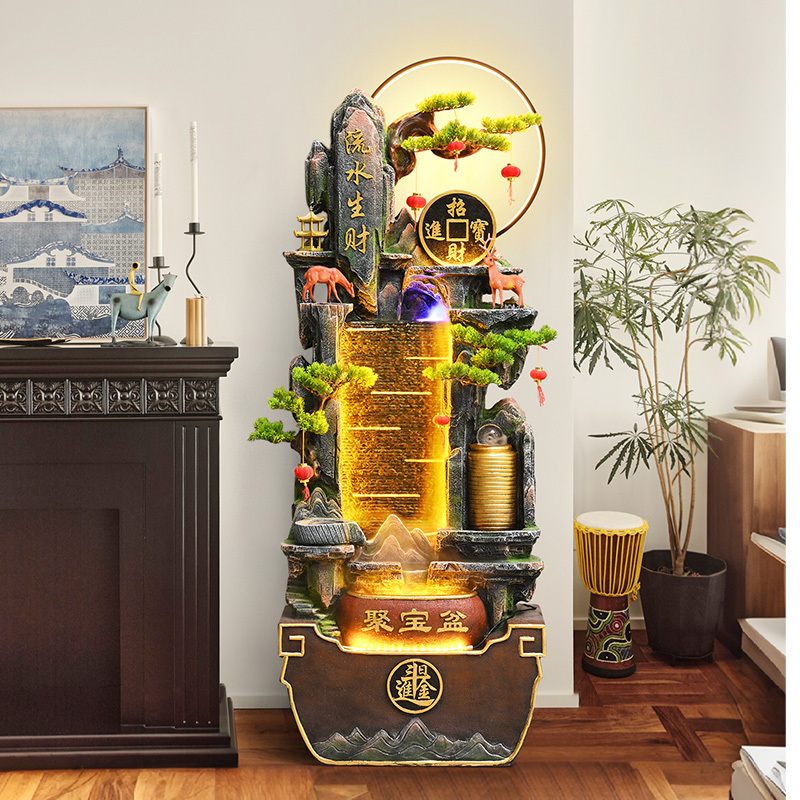 New Chinese-Style Rockery with Flowing Water Fountain, Circulating Water, Living Room Entrance, Wealth-Generating Office, Housewarming Fish Pond, Landscaping Decoration