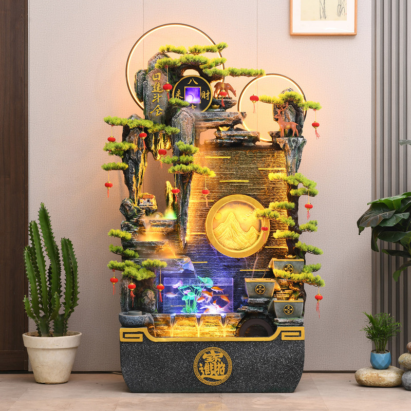 Fountain Decoration for Living Room, Rockery with Flowing Water, Entrance Hall Decoration, Water Curtain Wall, Flowing Water Screen, Fortune-Attracting Fish Tank
