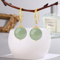 S925 sterling silver palace Hanfu Hetian jade earrings for women retro chalcedony short sapphire earrings gemstone earrings