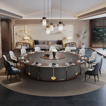 Hotel dining table electric dining table large round table new Chinese style solid wood table rock plate hidden induction cooker hot pot table for 20 people