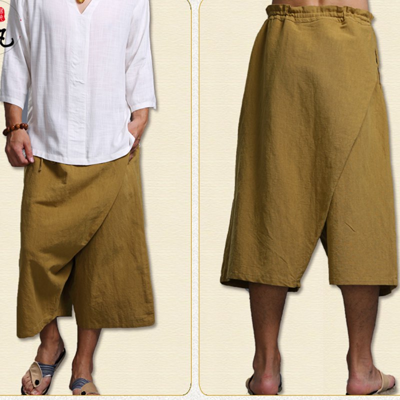 Original retro-literary crotch Seven pants Chinese wind shorts half leg pants men broad legs pants personality skirts