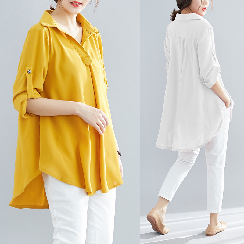 Pregnant woman to work in work Ol Workplace Work Loose White Shirt Clothing Pregnancy Long Version Summer Spring And Summer Clothing Blouse