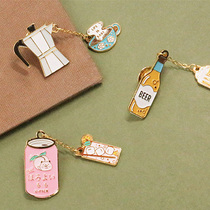 Lets have a drink Fun coffee beer juice red wine metal brooch decoration pin ins Japanese badge