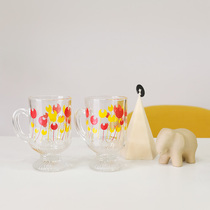 Japanese-made vintage mid-ancient Showa flower glass Japanese print water cup yogurt cup collection