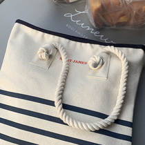 Fashionable French Stripes Navy Style New Thick Canvas Bag Casual Belt Zipper Shoulder Bag Spot