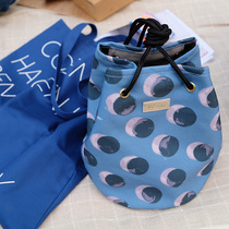 Japanese womens bag ins flower Bucket Bag Geometric wave point drawstring shoulder bag canvas bag carrying rice bag fresh fresh