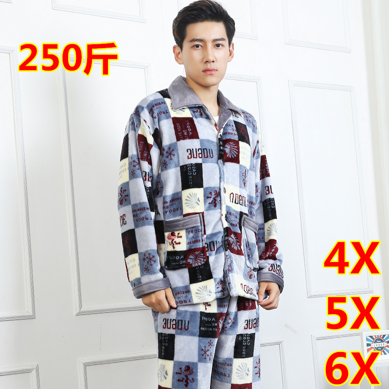 Thêm chất béo để tăng mã mùa đông mã thêm lớn dầy flannel đồ ngủ mens mỡ cha phep oversized 300 pounds 6XL