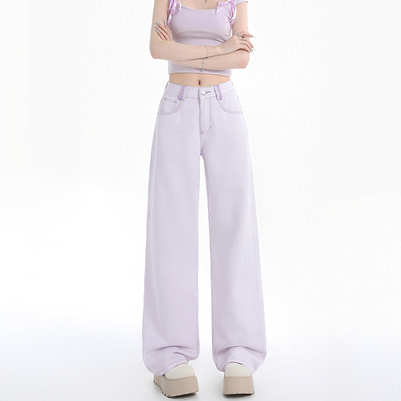 Spring and Summer New Style Purple Embroidered High-Waisted Wide-Leg Jeans for Women, Slimming and Drapey, Suitable for Pear-Shaped Body, Loose Floor-Length Pants Spring and Summer New Style Purple Embroidered High-Waisted Wide-Leg Jeans for Women, Slimming and Drapey, Suitable for Pear-Shaped Body, Loose Floor-Length Pants