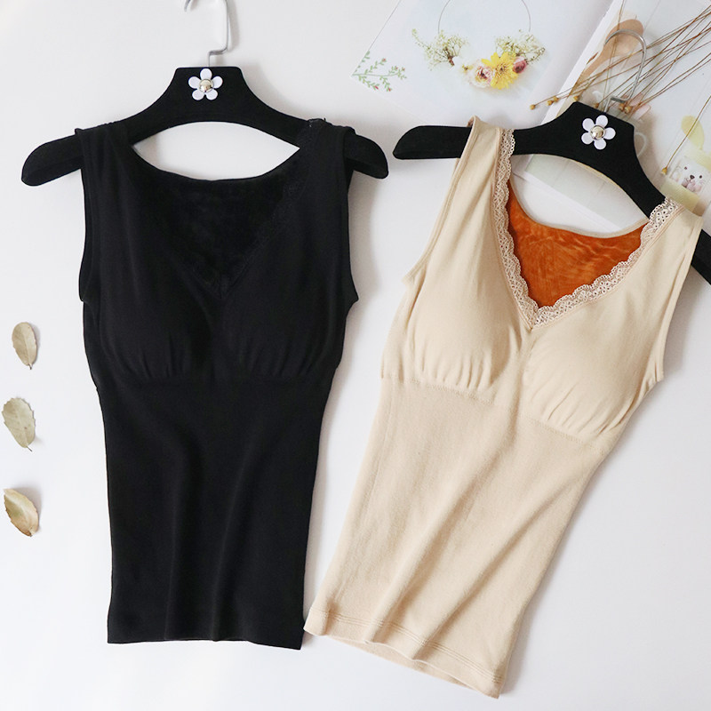 Thickening and fleece bottoming shirt winter body sculpting body lace V-neck heating shirt tight top