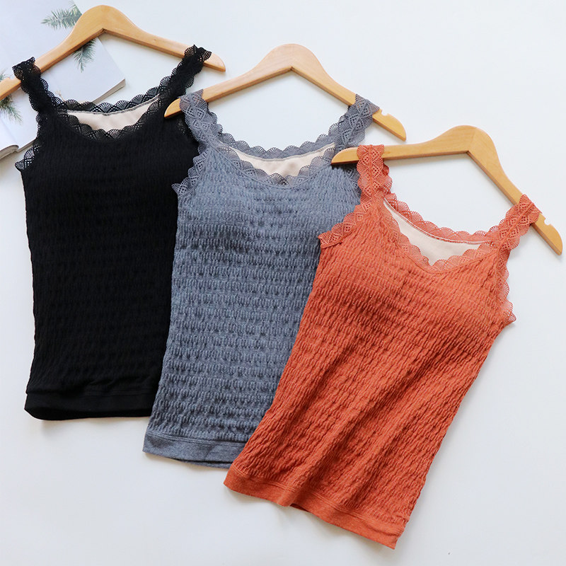 Camisole women wear tight-fitting knitted bottoming shirts in winter, black tops, warm outerwear, women's thickening and fleece