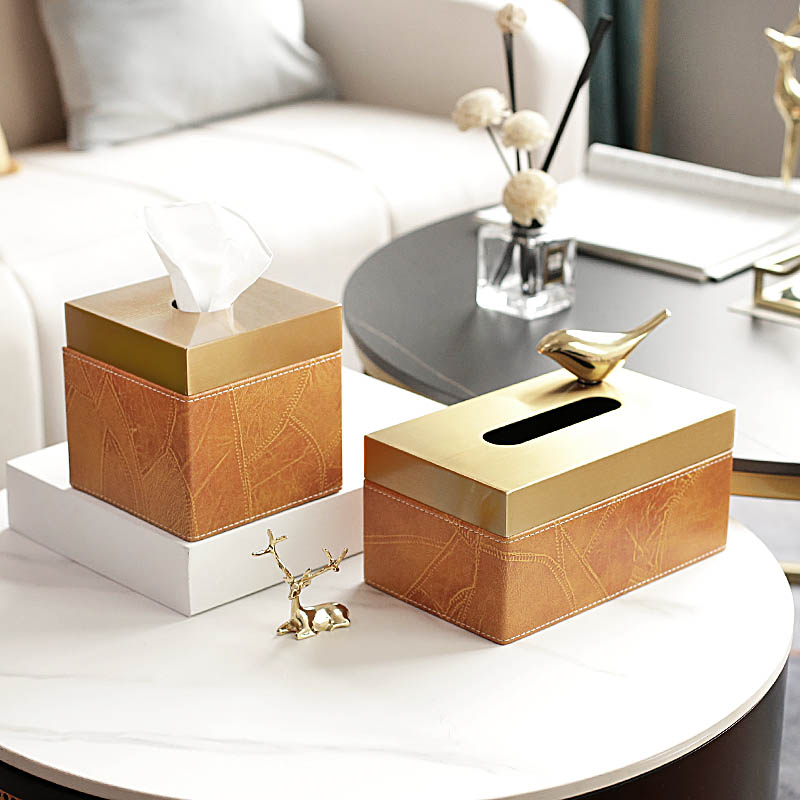 Tissue box Creative simple high-grade light luxury American metal toilet paper box Household living room coffee table Dining table decoration