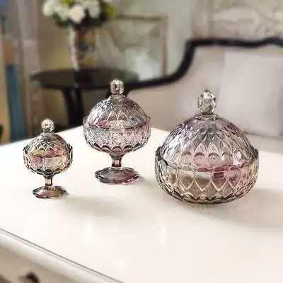 Crystal glassware candy jar with lid living room ornaments European style high foot storage tank Nordic light luxury decoration
