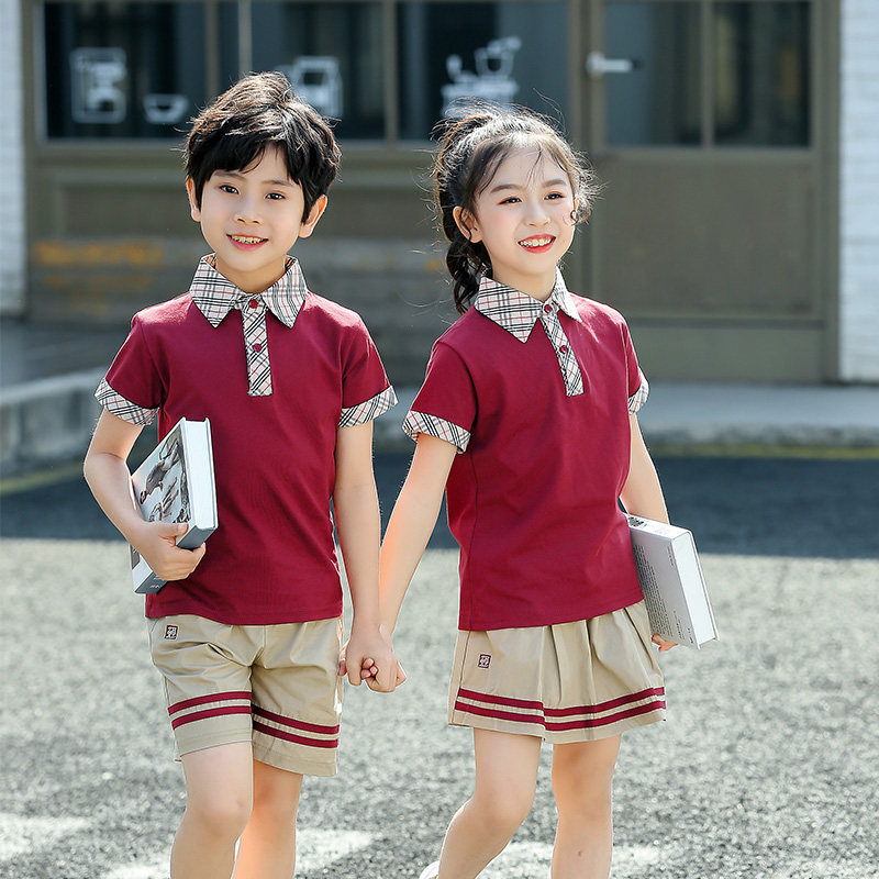 Zhuhai City's Xiangzhou District Elementary School Students United School Uniform Boys Girls Shorts Shorts Short Sleeve Summer Clothes Campus Suit Summer