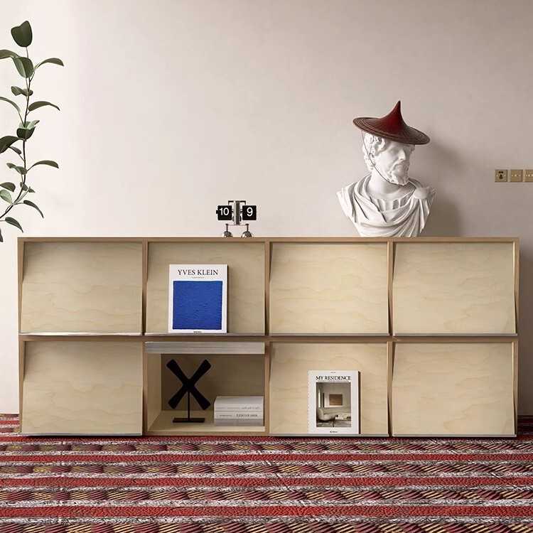 Medieval Birch Marine Board Tv Cabinet Small Apartment Living Room Storage Drawer Cabinet Floor-Standing Solid Wood Bookcase Storage Locker