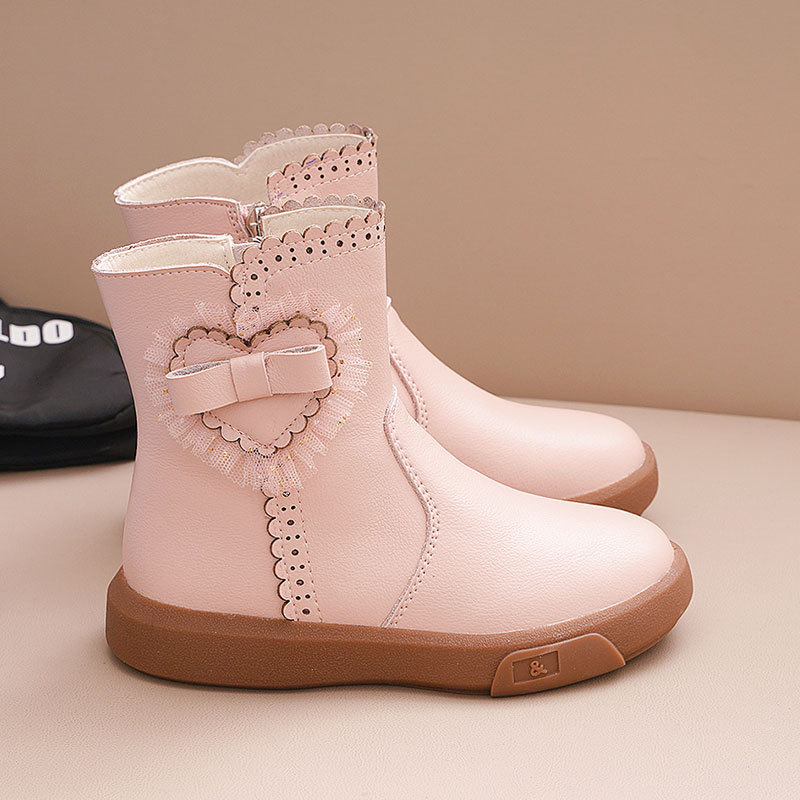 Girls' Princess Boots, Mid-Calf, Fleece-Lined and Thickened, Children's Cotton Boots, 2025 Winter New Style, Large Cotton New Year Leather Boots Girls' Princess Boots, Mid-Calf, Fleece-Lined and Thickened, Children's Cotton Boots, 2025 Winter New Style, Large Cotton New Year Leather Boots