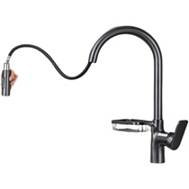 New gun grey full copper sink pull-out rotary washing basin dishwashing basin hot and cold water home kitchen tap