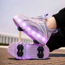 Girls Heelys Shoes Summer 2024 New Childrens Heelys Skating Automatically Shrinking Invisible Student Male Roller Shoes