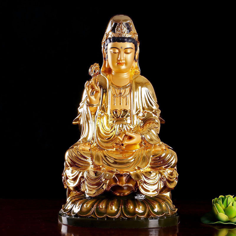 Yuantong Buddha with Taiwan pure copper gilt Avalokitesvara Buddha statue decoration home for the Buddha West three saints Saha three saints
