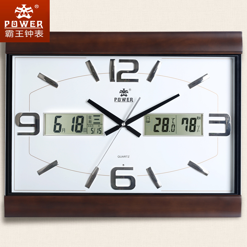 Barking watch China Wind solid wood hanging bell Living room Chinese retro large number square hanging table mute calendar quartz clock