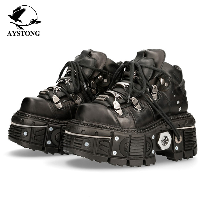 Retro Tank-Soled Metal High-Top Shoes, Spanish Thick-Soled Shoes, Dark Punk Style Platform-Soled Street Style Small Leather Shoes