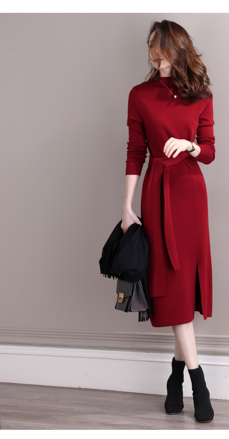 women s Half-high collar wool knit slit dress nihaostyles clothing wholesale NSBY76859