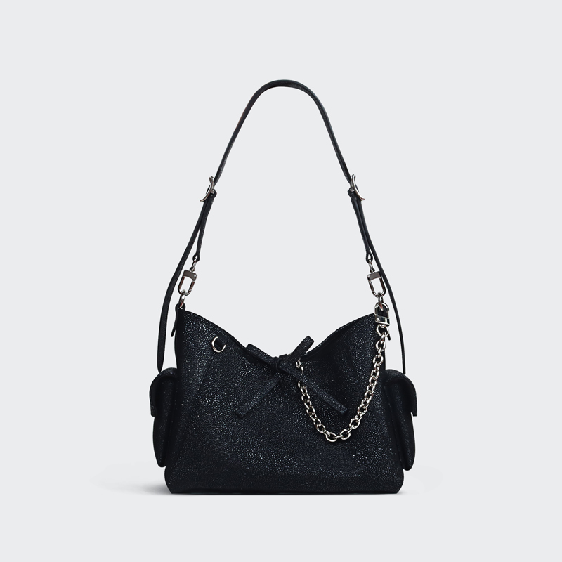 Special Deal on First-Layer Cowhide Leather with Stingray Pattern, Carryall Black Warrior Small Size, Sold Out