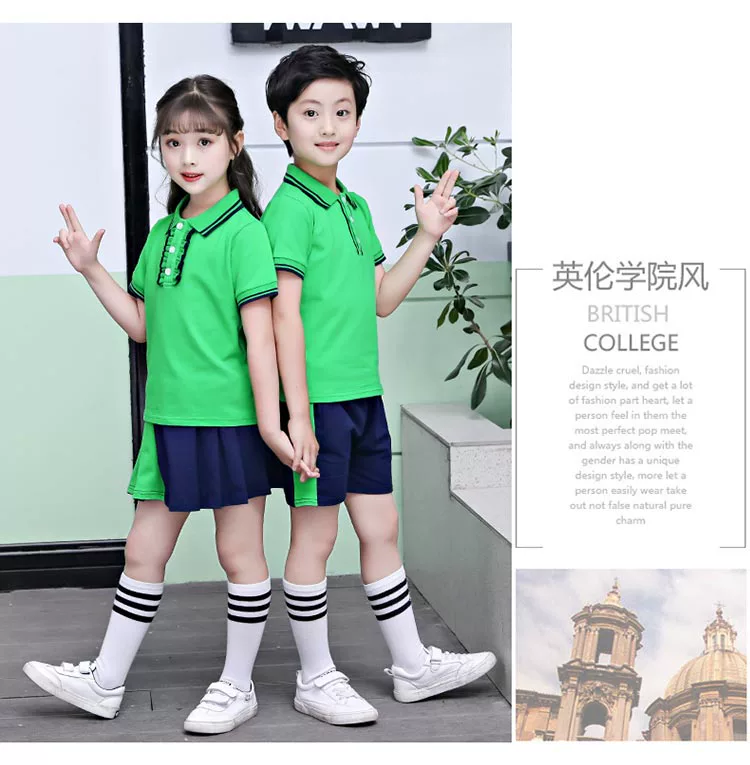 Đồng phục học sinh mẫu giáo, đồng phục học sinh, cotton ngắn tay mùa hè, gió Anh, học sinh tiểu học, bộ quần áo học sinh đại học hè - Đồng phục trường học / tùy chỉnh thực hiện quần áo học sinh