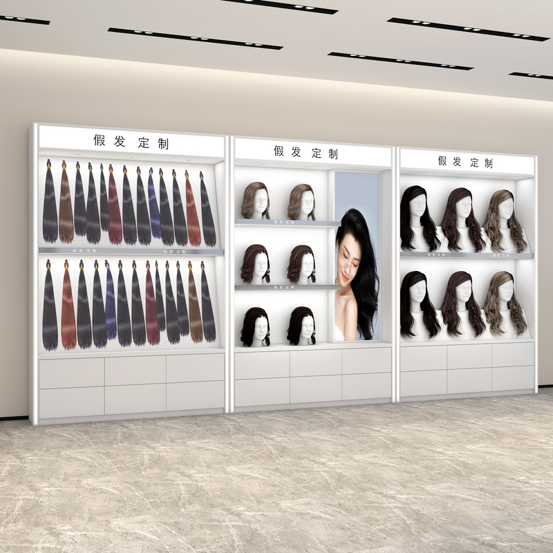 Display Cabinet for Hair Extensions, Hair Salon Display Cabinet for Hair Pieces, Hair Extension Products Cabinet for Barber Shops