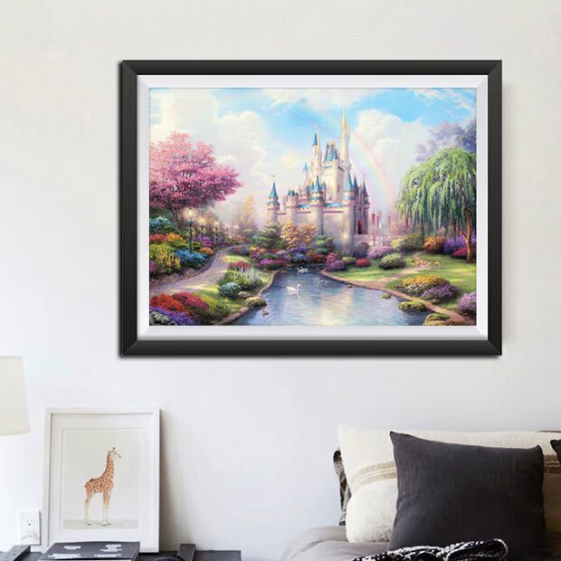 Tranh kim cương 5d kim cương đầy đủ hoạt hình cầu vồng lâu đài phòng ngủ trẻ em cross Stitch 2018 mới thêu kim cương phòng khách phong cảnh - Công cụ & phụ kiện Cross-stitch tranh thêu chữ thập phúc lộc thọ