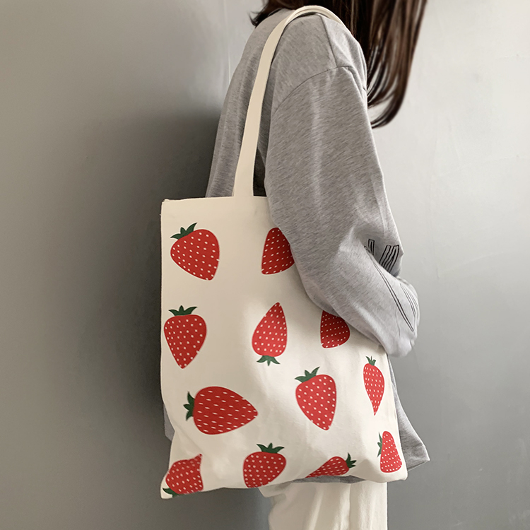 Strawberry Canvas Bag for Women, Single Shoulder, Japanese Style, Fresh and Simple, Harajuku Style, Ulzzang, Cute Canvas Bag for Girls ins