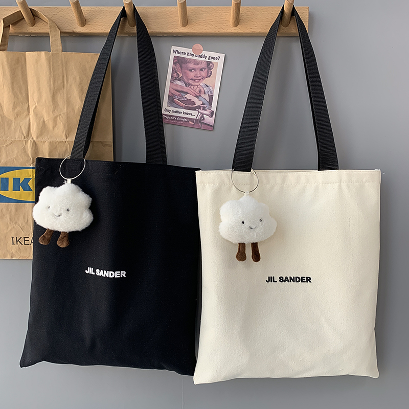 Niche Canvas Bag for Women, Single Shoulder, Korean Style, Large Capacity, Student Class, Literary, ins Simple Letter Zipper Canvas Bag